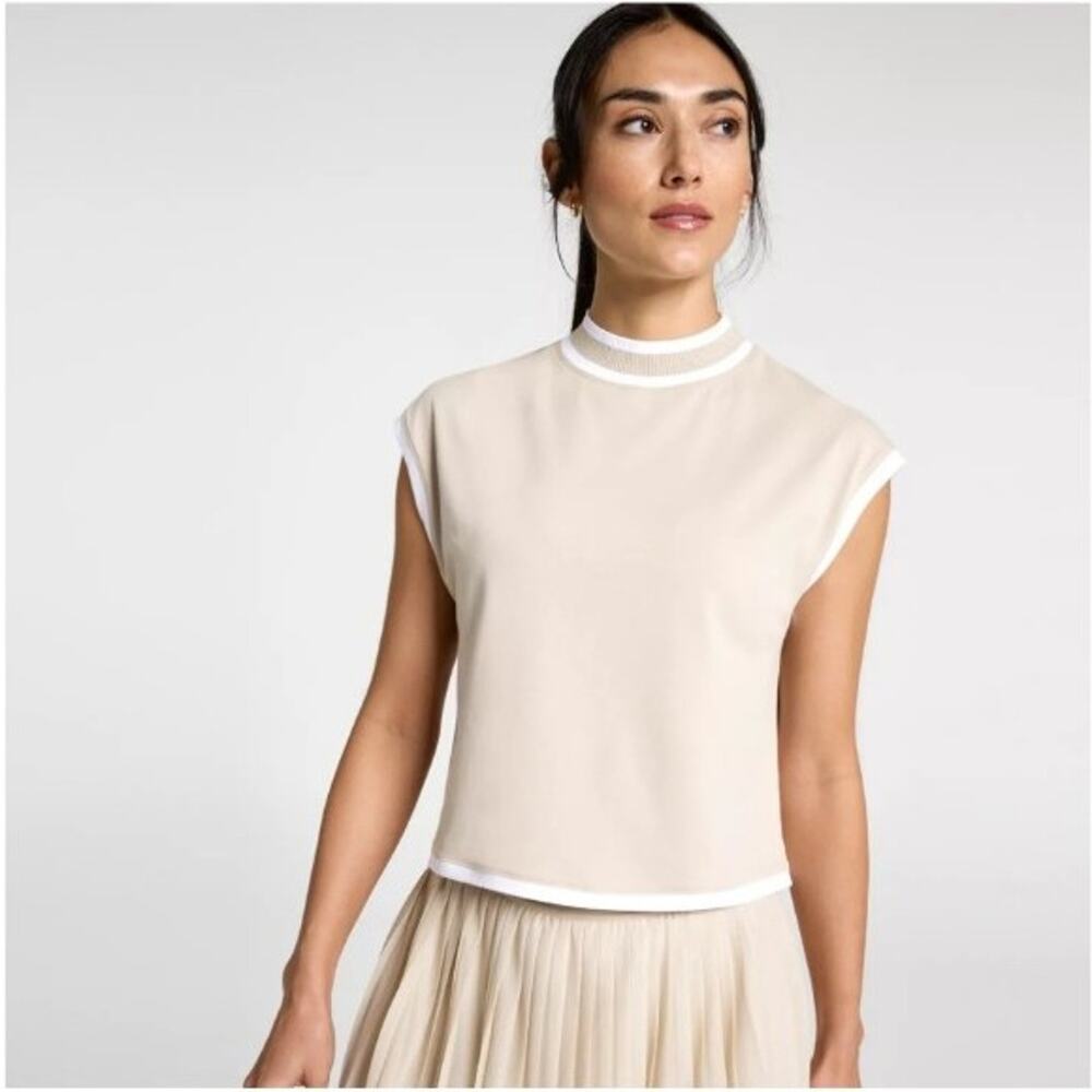 Calia Cropped Athleisure Mock Neck Top NWT XXL Beige